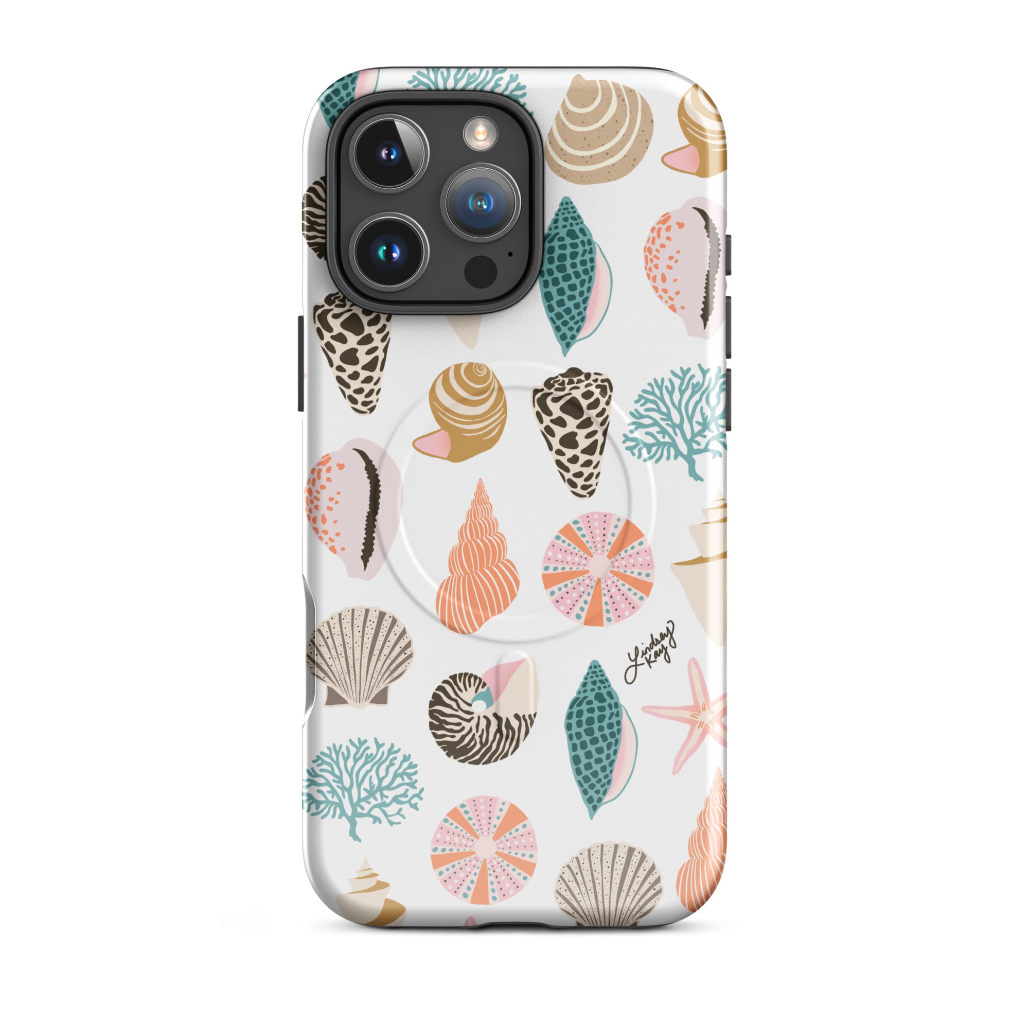 seashells patterned cute trendy beachy magsafe iphone tough case phone cover durable shockproof ocean water shell girly lindsey kay collective iphone 16 pro max